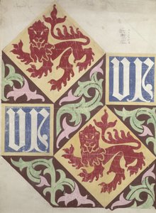 国会議事堂の床のデザイン（ガッシュと紙に鉛筆） 作： Augustus Welby Northmore Pugin