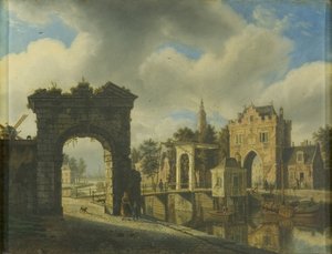 跳ね橋のある運河のシーン 作： Augustus Wijnands