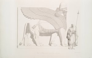 Nimroud [カラ]からの翼のある人間の頭のライオン、1849