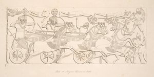 パブ、ニネベのモニュメントからの戦闘中のアッシリアの戦士たち。 1849 作： Austen Henry Layard