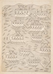 ニネベの記念碑、パブから船（コユンリク）に避難するアッシリア人の敵。 1849 作： Austen Henry Layard