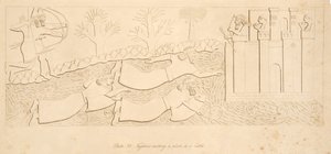 パブ、ニネベのモニュメントから、川を渡って城へ向かう逃亡者。 1849 作： オースティン・ヘンリー・ラヤード