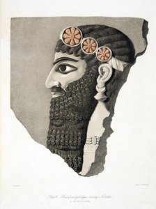 パブ、ニネベのモニュメントからダイアデムを着た翼のある人物の頭。 1849