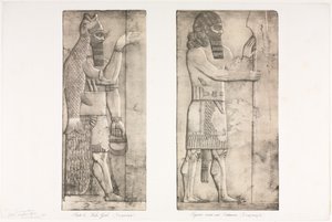 ニネワの記念碑：プレート6、魚の神ニムラウド、入り口の近くの図、1853年。 作： Austen Henry Layard