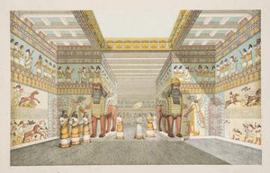 ニネベの記念碑、パブからのアッシリアの宮殿のホールの再建。 1849年（手描きの彫刻）
