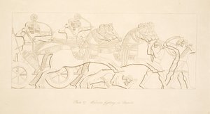 パブ、ニネベのモニュメントから戦車で戦う戦士。 1849 作： Austen Henry Layard