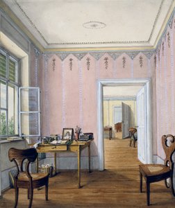 ビーダーマイヤー様式のインテリア、1840年頃、水彩画、オーストリア 作： Austrian School