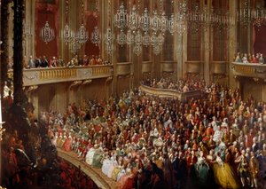 皇室を招いてのウィーンでのコンサート。18世紀のオーストリア派の絵画。ショーンブルン城 作： Austrian School
