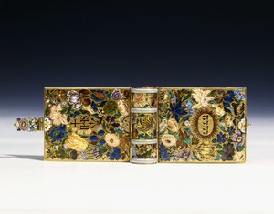 エナメルを塗られた金の装丁の17世紀のミニチュア写本の画像、c.1640 作： Austrian School