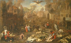 1686 年 9 月 6 日のオフェンの襲撃 (パネルに油彩) 作： Austrian School
