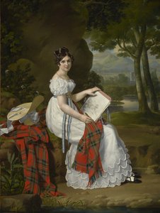 風景の中の女性のスケッチ、1830年頃 作： Austrian School