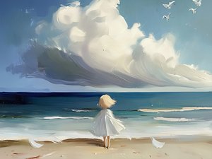 海を眺める少女 作： 