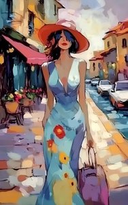 おしゃれな女性の街歩き