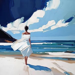 浜辺を歩く女性 作： 