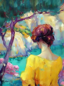 色鮮やかな庭の女性