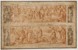 上下に並んだ 2 つのフリーズで、ローマの初期の歴史の場面が描かれています 作： Avanzino Nucci