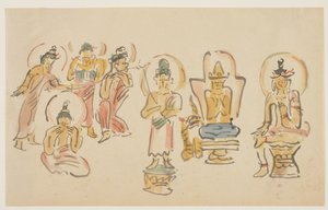 （浅草観音堂風刺画A）、c。 1900 作： Awashima Kangestu