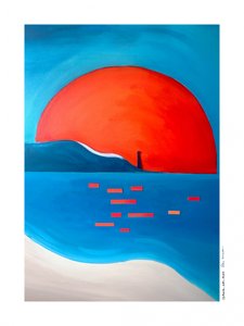 鮮やかな夕焼けに染まる灯台 作： 