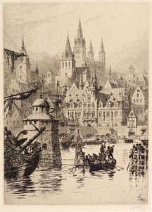 ケルンのゴシック様式の塔と川 作： Axel Haig