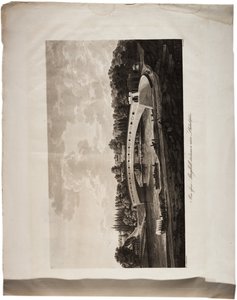 1824年の米国の地図帳から、フィラデルフィア近くのスクールキルに架かる橋（アクアチント） 作： Axel Leonhard Klinckowström