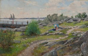 A.Lindman、海岸で 作： Axel Lindman