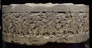 ティゾックの石（1481-86年頃）またはテマラカトル、1325-1521年 作： Aztec