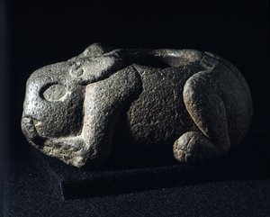 アステカのアート。酔っぱらいの神ウサギのボス、オメトクトリ。 作： Aztec Aztec
