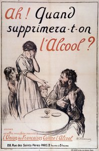 アルコール依存症：「アルコールはいつ除去されるのか」1910年頃（リトグラフ 作： B. Chavannaz
