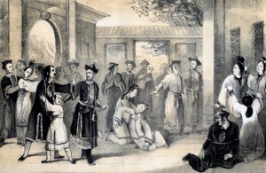 「ジンギス・ハーンによる征服の後、中国人はタタール人によって奴隷として売られた」、1847年. 作： B Clayton
