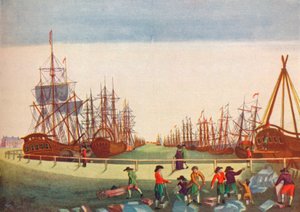 キングストンオンハルでの捕鯨船、c1780 作： B. F. Liezel