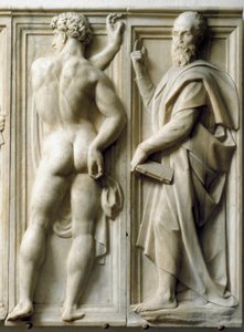 バッチョ・バンディネッリ(1493-1560)作「プロフェットとイグヌード」低層大理石製レリーフ 作： Baccio Bandinelli