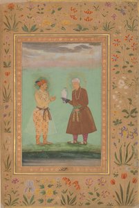 Jahangir と彼の父、Akbar、Shah Jahan Album の Folio、verso: ca. 1630年 作： Balchand