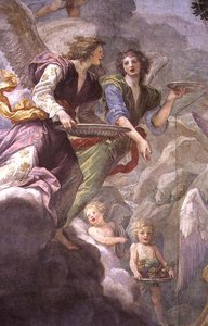 天使に仕えるキリスト、天使とケルブのディテール 作： Baldassare  Franceschini