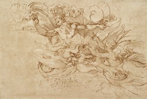 燃える雲の中のエホバ、天使が付き添う、16世紀 作： Baldassare Peruzzi