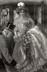 宮廷に迎えられるために馬車から降りるデビュー女優（リトグラフ） 作： Balliol (after) Salmon