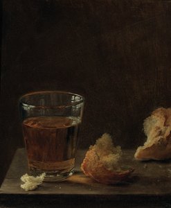 テーブルの上のビールとパンのグラス 作： Balthasar Denner