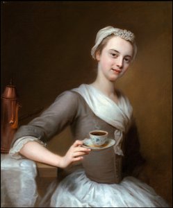 ロココ調。一杯のコーヒーを捧げる」 デナー・バルタザール（1685-1749）。キャンバスに油彩、76x63.2cm。個人蔵