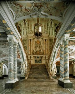 建築家Johann Balthasar Neumann（1687-1753）が設計したアウグストゥスブルク城の大階段の眺め（ドイツ・ブリュール 作： Balthasar Neumann