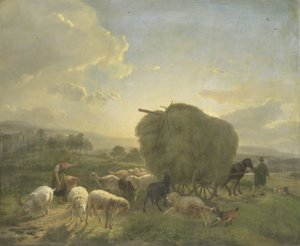 羊と干し草ワゴンのある風景 作： Balthasar Paul Ommeganck