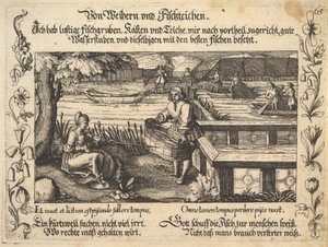 池と養魚池のイラスト、「ペトラルカ、グリュックとウングリュック・シュピーゲル、フィギュア...、1652年」より。 作： Balthasar Schwan