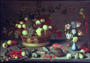 ブドウと他の果物のバスケット 作： Balthasar van der Ast