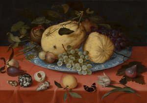 貝とチューリップのフルーツ静物画 作： バルタザール・ファン・デル・アスト