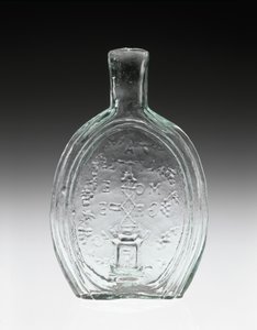 図柄入りフラスコ、1847年頃（非鉛ガラス 作： Baltimore Glass Works