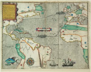 23隻の船と樹皮からなるイギリス船団が行った有名な西インド航海 作： Baptista Boazio