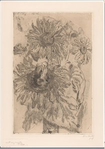 花瓶に 3 つのひまわり 作： Barbara Elisabeth van Houten (signed by artist)