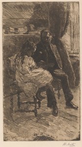 男と一緒に本を読んでいる女の子とインテリア 作： Barbara Elisabeth van Houten (signed by artist)