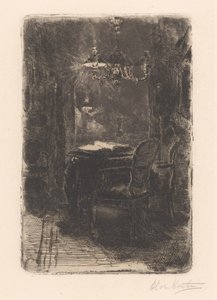 鏡と開いた本を持つテーブルのあるインテリア 作： Barbara Elisabeth van Houten (signed by artist)