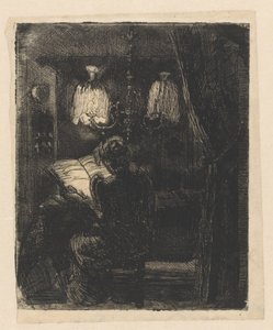 Sientje Mesdag-van Houten がテーブルで読書 作： Barbara Elisabeth van Houten