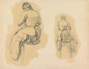 スツールに座っている女性を後ろから見た 2 つの習作 作： Barbara Elisabeth van Houten