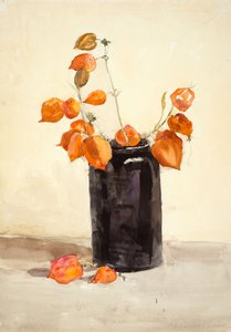 黒い花瓶の花（紙に水彩） 作： Barbara Leigh Smith Bodichon